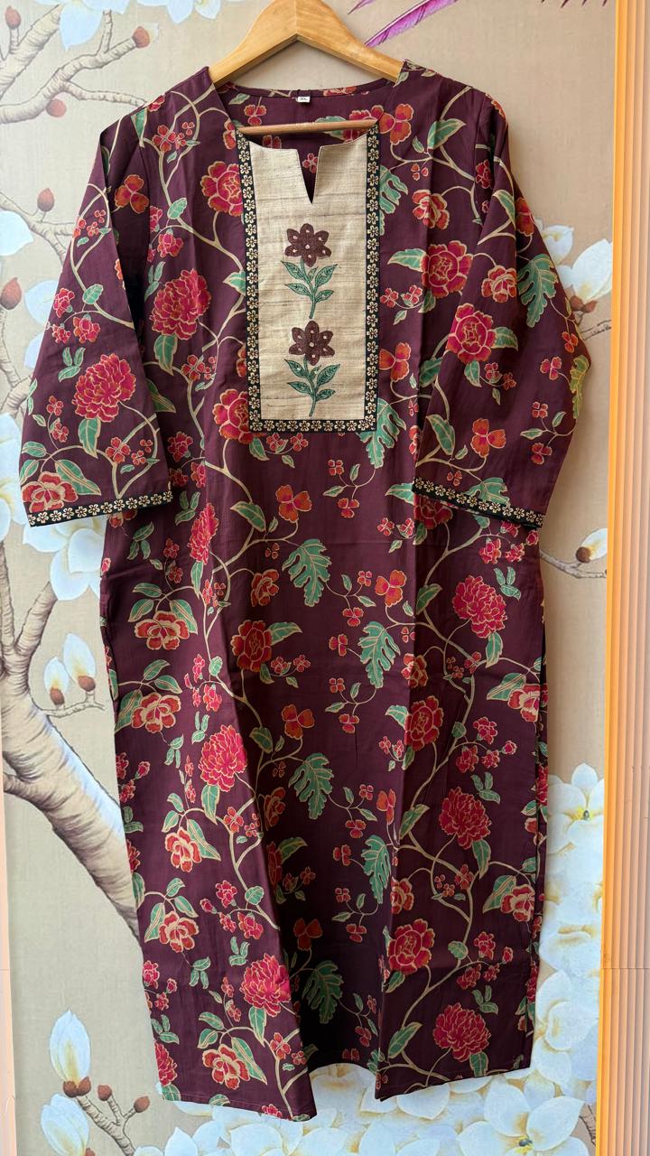 Pretty Kalamkari suit set in wine