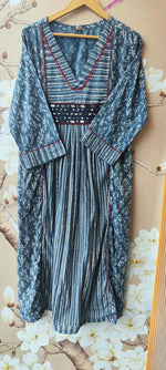 Pretty cotton real mirror block print dupatta set in blue