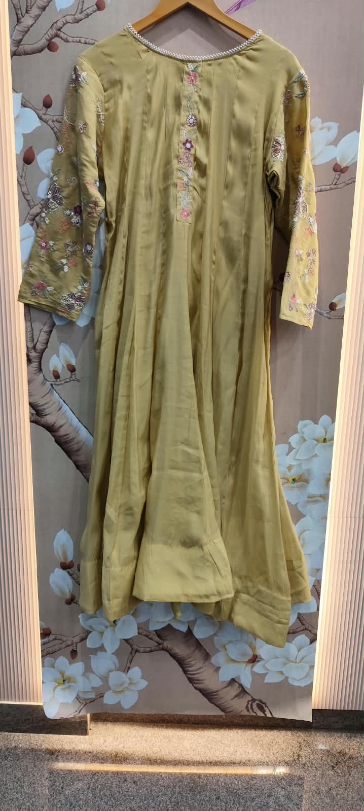 Pretty blue chanderi handwork Anarkali suit set in green