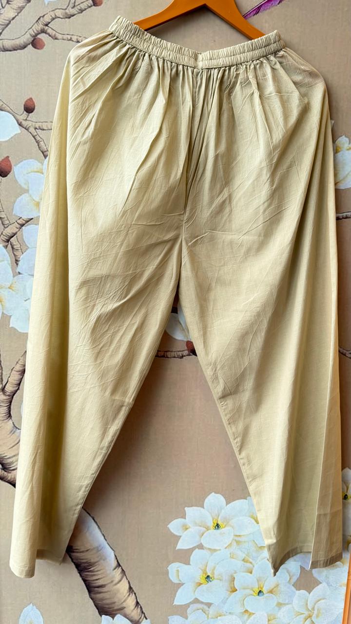 Mul silk Kalamkari lining with lace detailing beige n red suit set