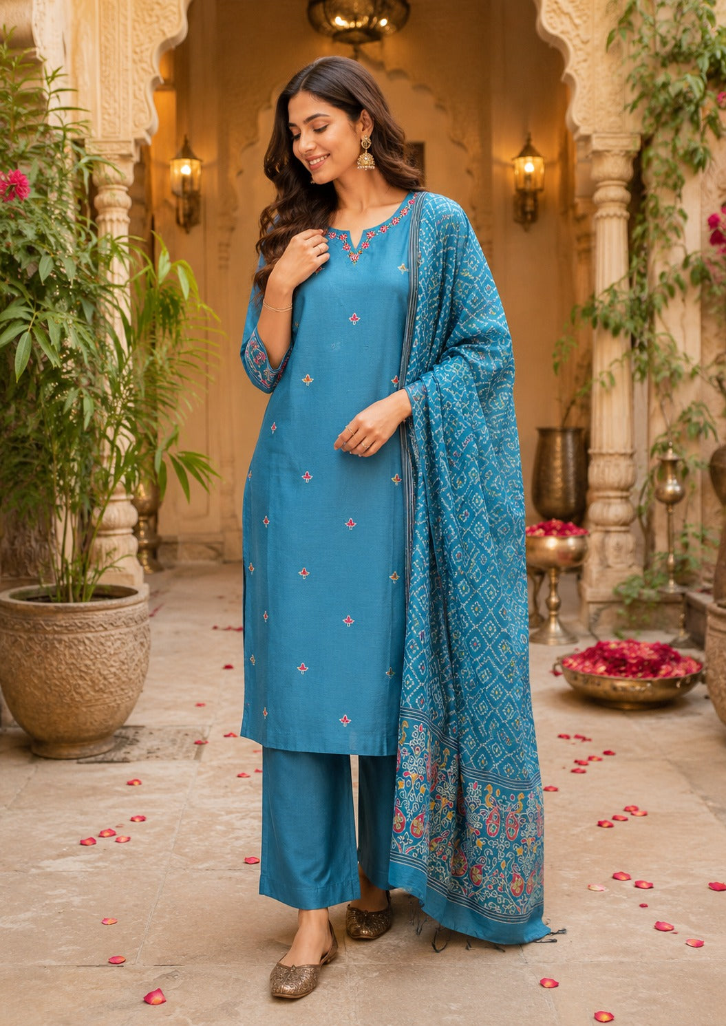 Fully weave Patola silk suit set with lining (true to size )in blue
