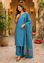 Fully weave Patola silk suit set with lining (true to size )in blue