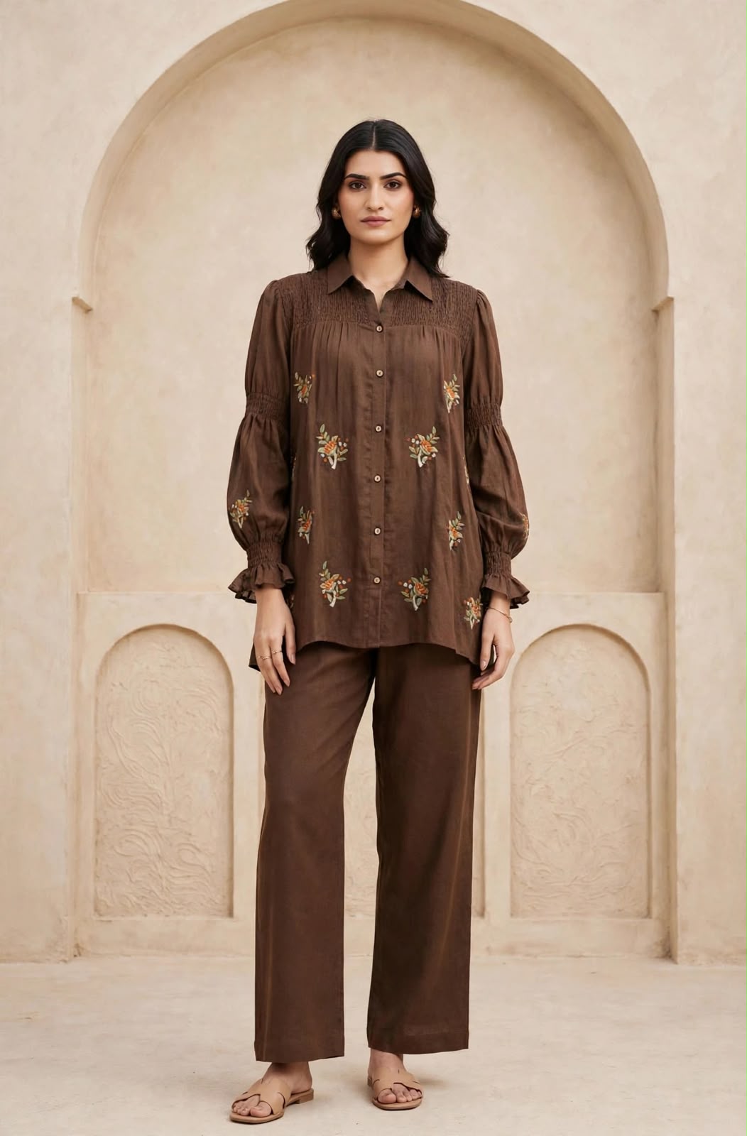 Super pretty cotton embroidered in brown