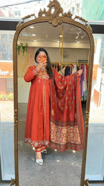 Pure cotton Anarkali suit set in orange