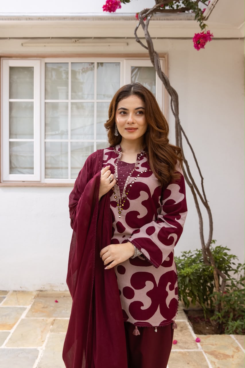 Soft cotton flex farshi salwar suit set in wine