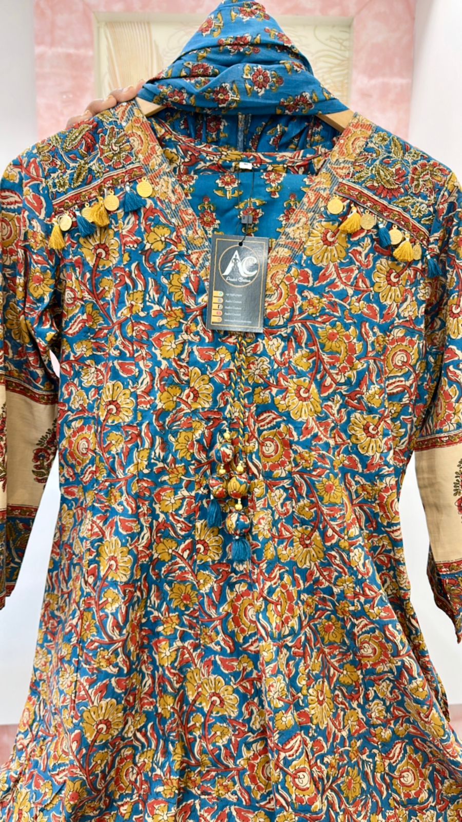 Pure cotton A line Anarkali in blue