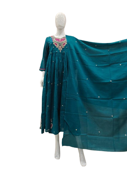 Premium Mul cotton with Zari detailing in blue