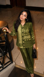 Pure crepe silk co ord set in green