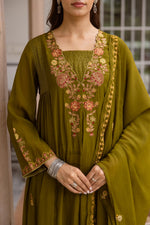 Pretty Modale embroidered suit set in olive with Mul lining