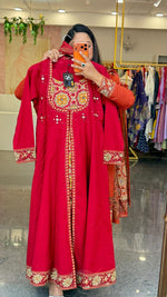 Pure cotton Anarkali suit set in red