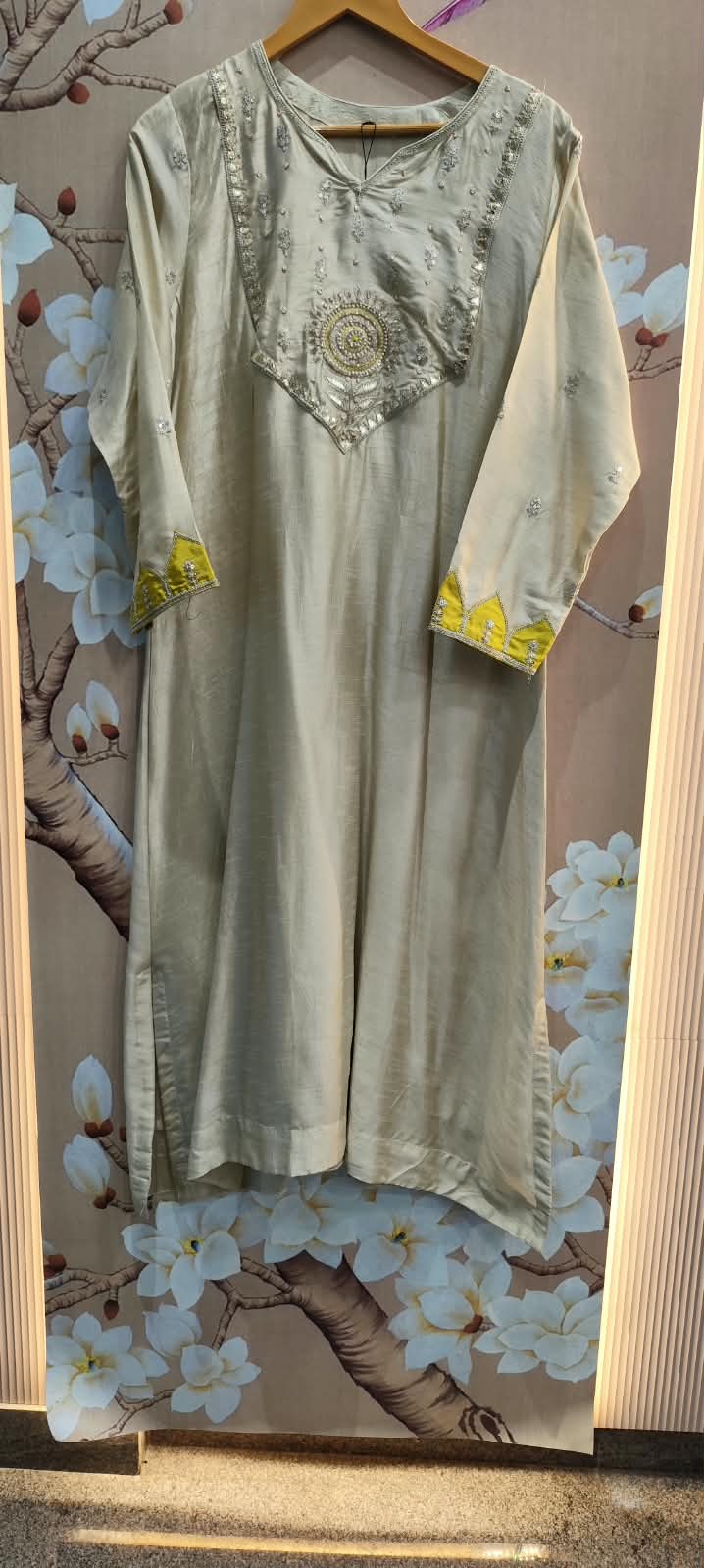 Pretty dola silk with designer back suit set with orgenza Lehariya dupatta yellow