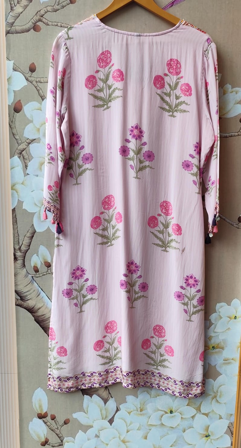 Pretty crepe block print lining full suit set