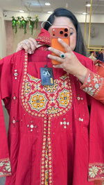 Pure cotton Anarkali suit set in red