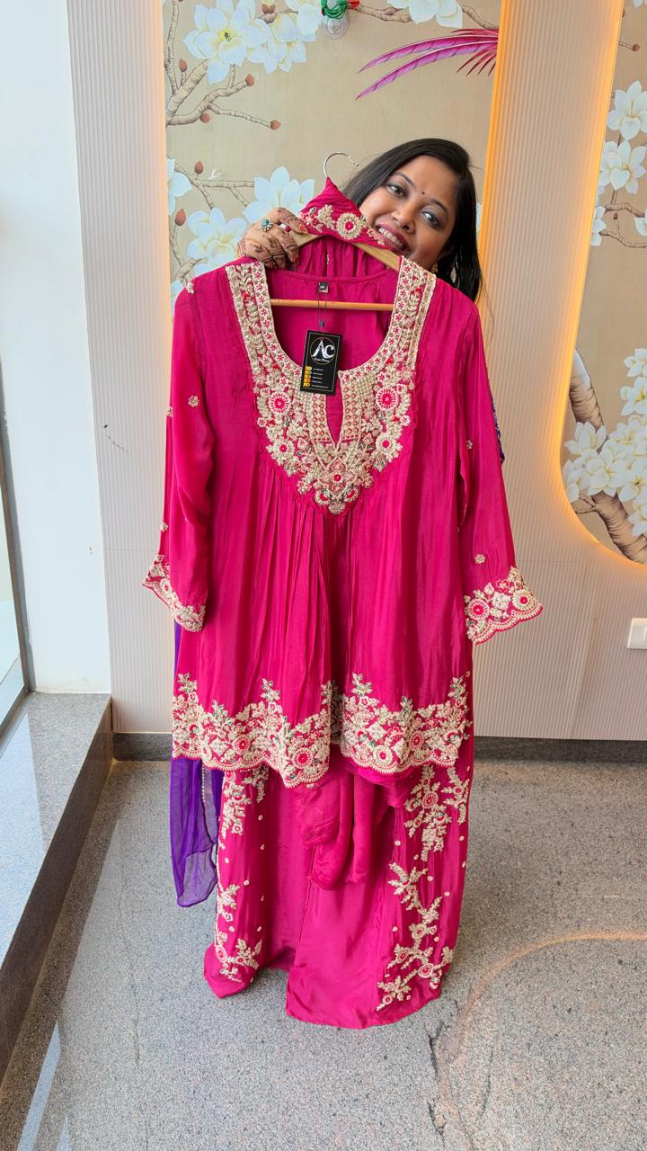 Rani pink hand Zardosi work full suit set