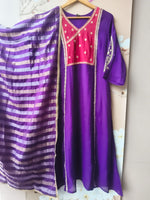 Mul chanderi zari detailing suit set in purple n red