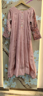 Pretty blue chanderi handwork Anarkali suit set in pink