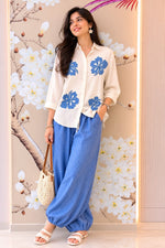 Applique work linen co ord with inner