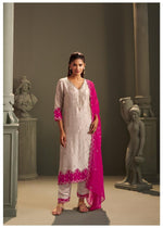 Russian silk pretty hand work suit set in grey n pink