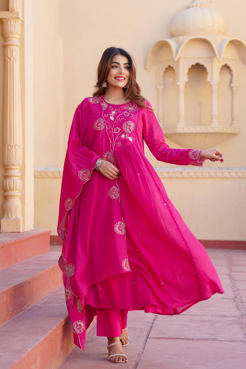 Wow embroidered mul cotton Anarkali suit set !