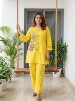Pretty cotton applique co ord set in yellow