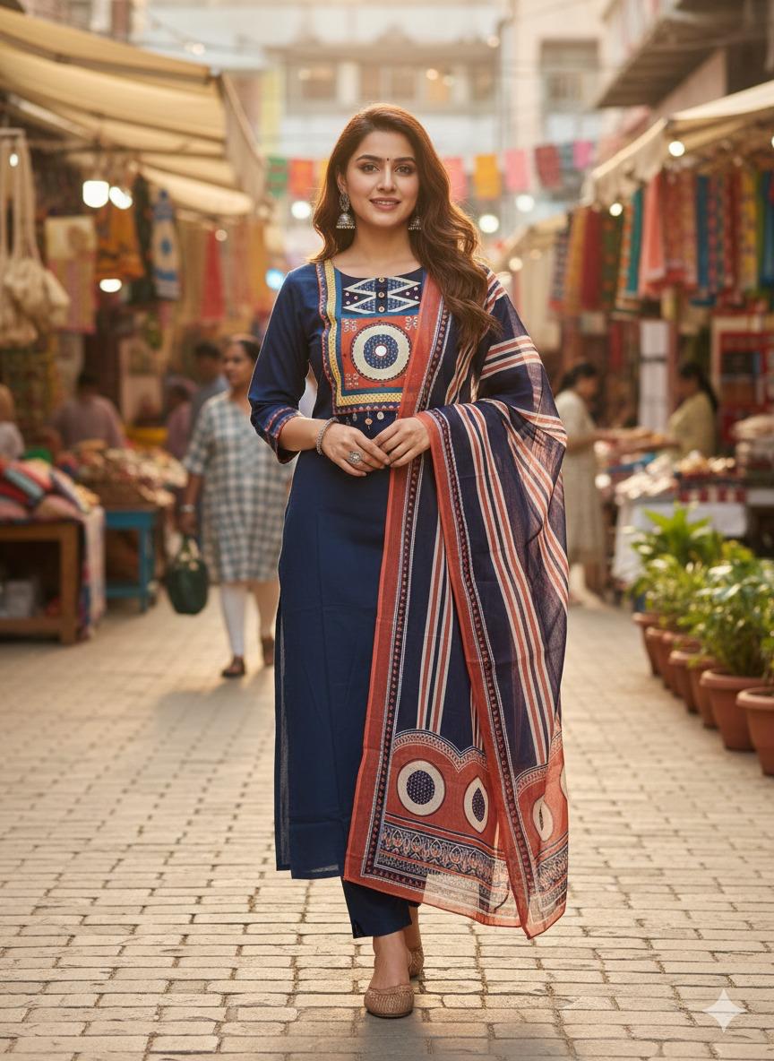 Pure cotton suit set in blue