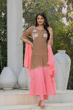 Pretty cotton ombré brush painted Anarkali suit set