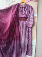 Pretty cotton real mirror block print dupatta set in purple