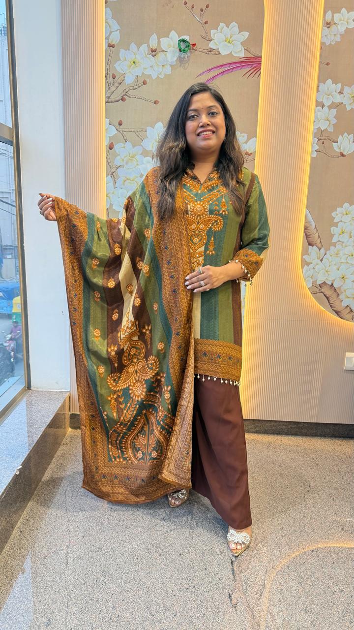 Pure crepe digital printed paired with plazzo pant suit set
