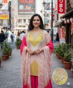 Mul silk sharara set in yellow n pink