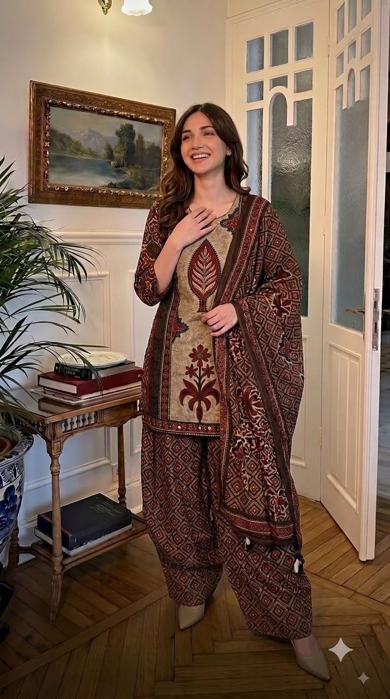 Wow cotton ajrakh farshi salwar full suit