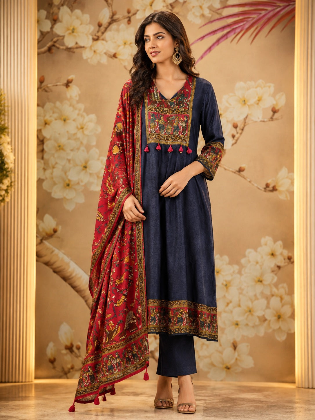 Super pretty Mul silk Kalamkari full suit set