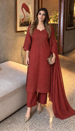 Premium cutwork ful suit set in wine