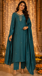 Premium chinon handwork full suit set in blue