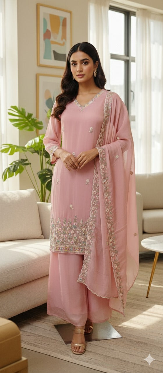 Premium tissue in pink pearl detailing suit set