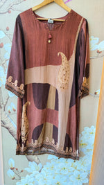 Premium crepe silk digital printed suit set in brown