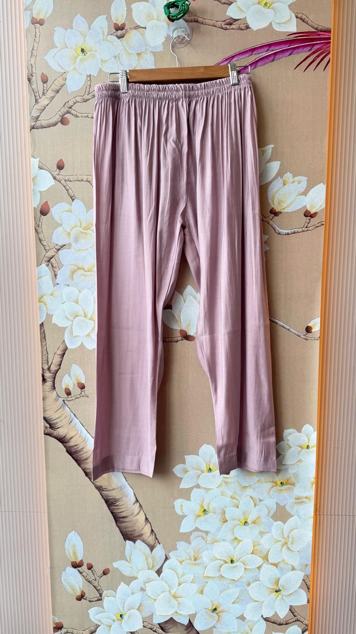Mul chanderi fully embroidered with designer sleeves full suit set in lilac