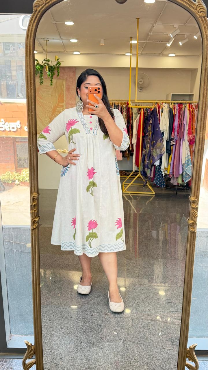 Flex cotton block printed can wear as one piece or a co ord set in pink