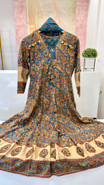 Pure cotton A line Anarkali in blue