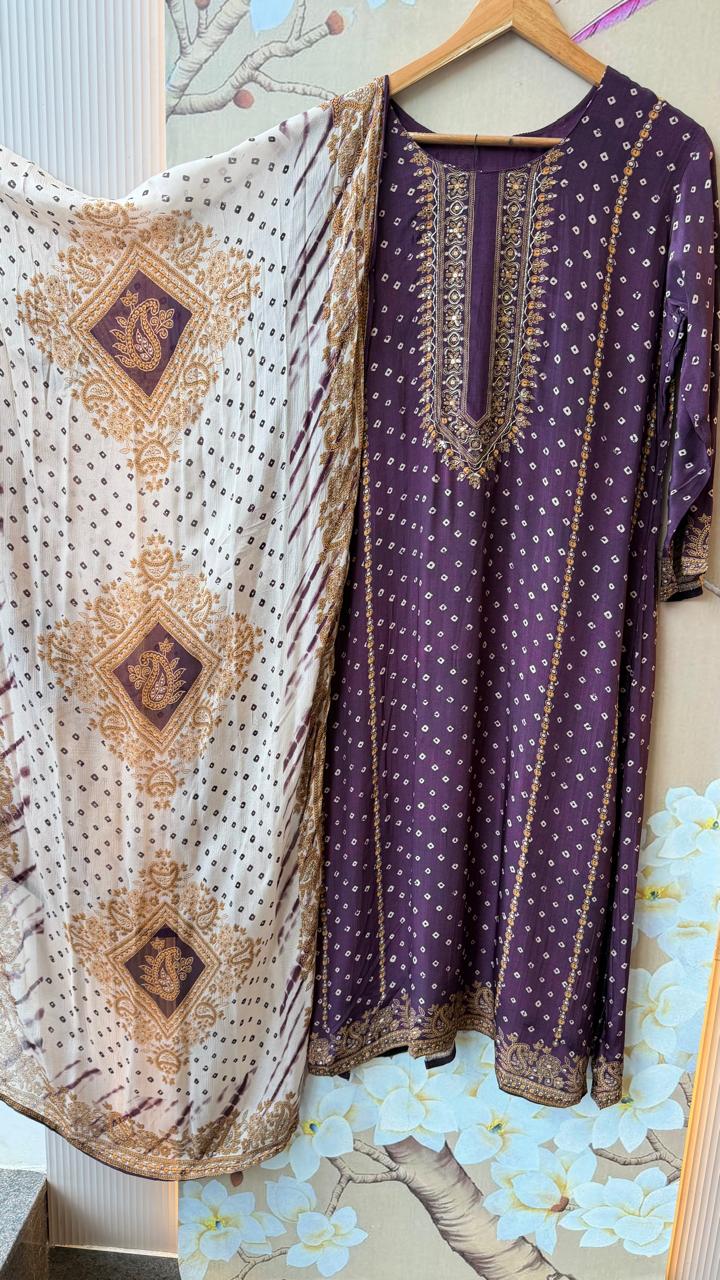 Pure crepe lining suit set in purple