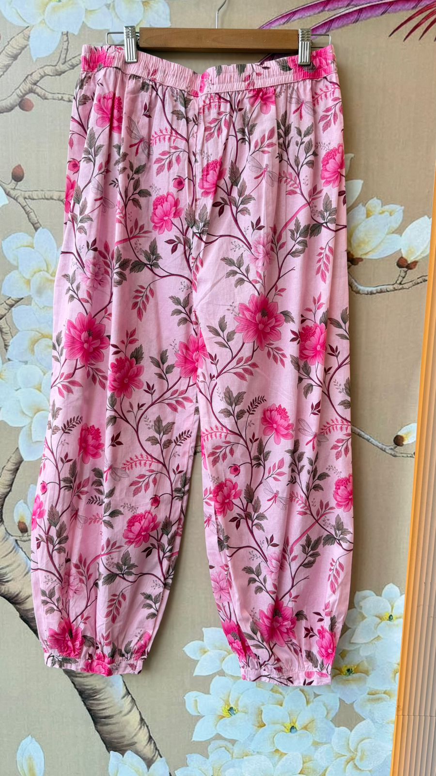 Super pretty cotton lace detailing suit set paired with Afghani pants in pink