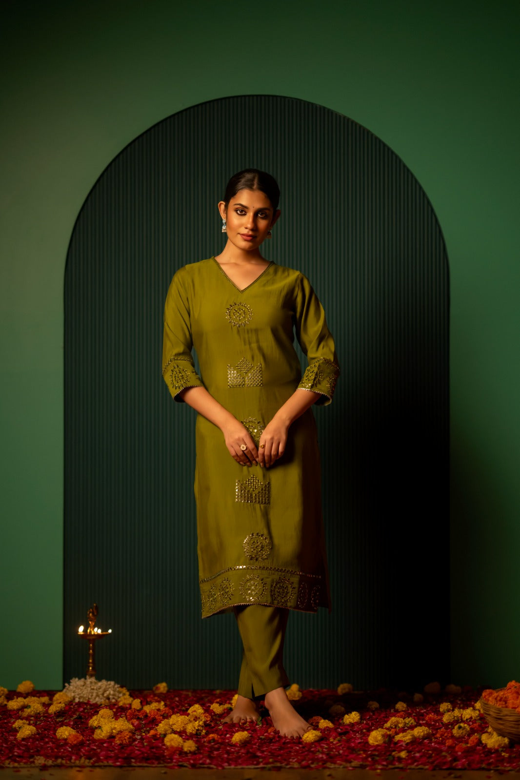 Soft modale olive green full suitn set