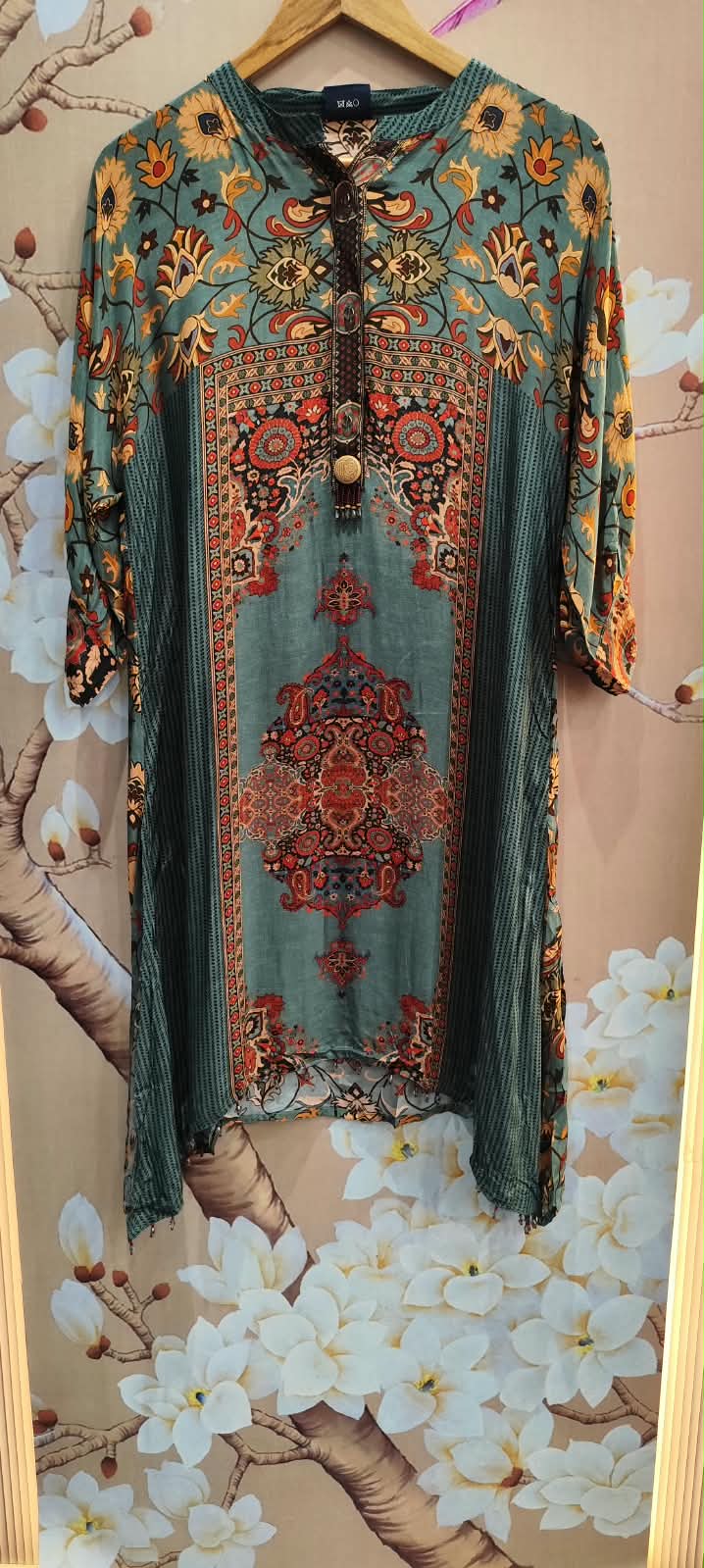 Super pretty pure crepe Kalamkari co ord in blue