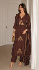 Premium Mul chanderi with antique gold suit set