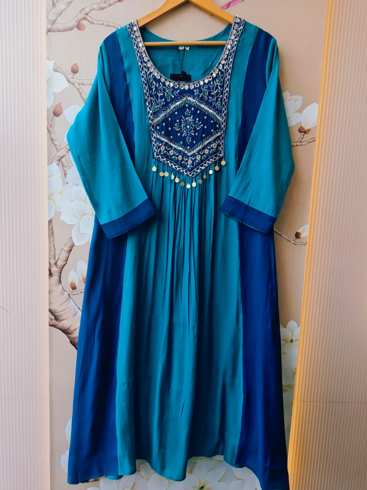 Pretty Mul chanderi two tone suit set in blue