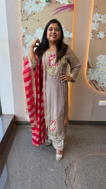 Super gorgeous tissue (slim fit) in lilac suit set with real mirror n pearl detailing suit set