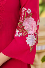 Premium applique cotton suit set in red