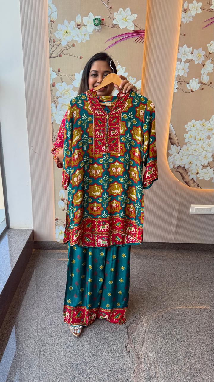 Premium pure crepe patola Co ord in blue