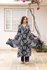Modale digital printed full suit set in blue