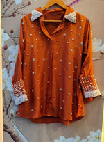 Premium Russian fabric with adda work plazzo co ord in orange
