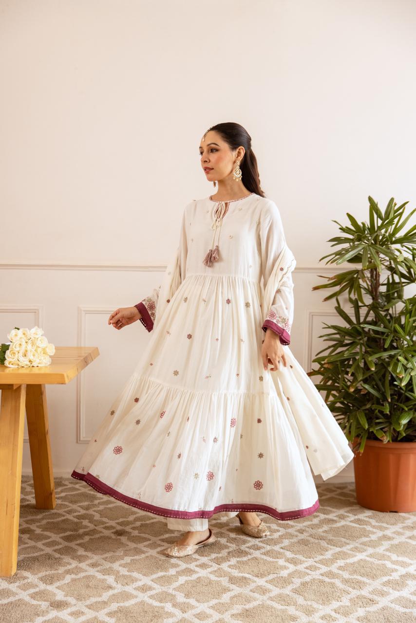 Wow mul cotton embroidery Anarkali suit set